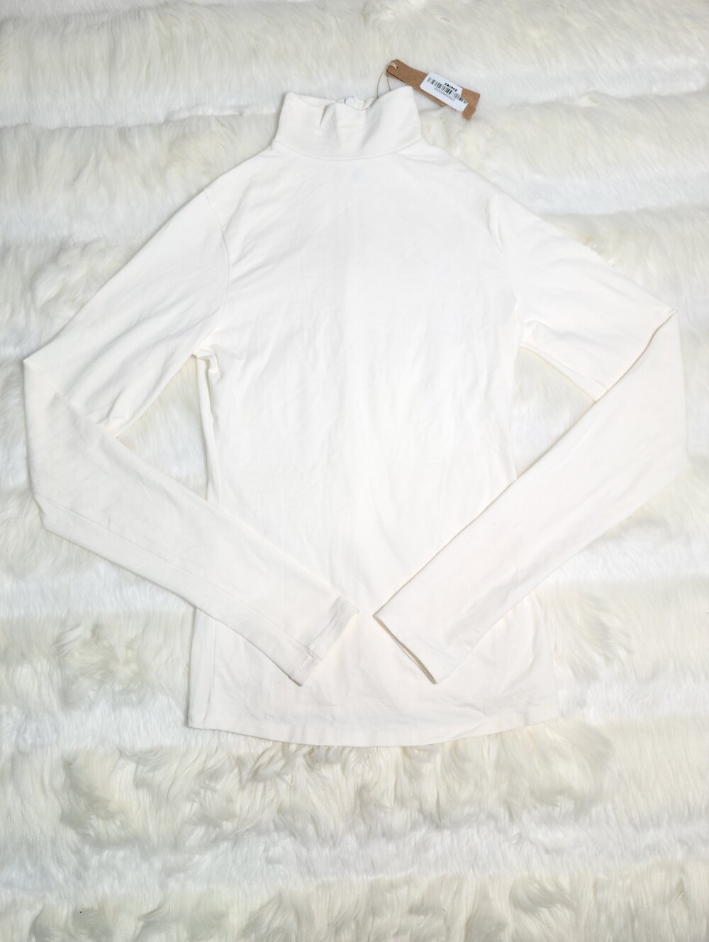 SKIMS Cotton Jersey Turtleneck Half Zip Top Stretch White Marble Women Small NEW